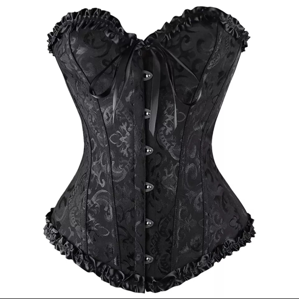 French Lace Up Boned Overbust Corset Bustier Ling